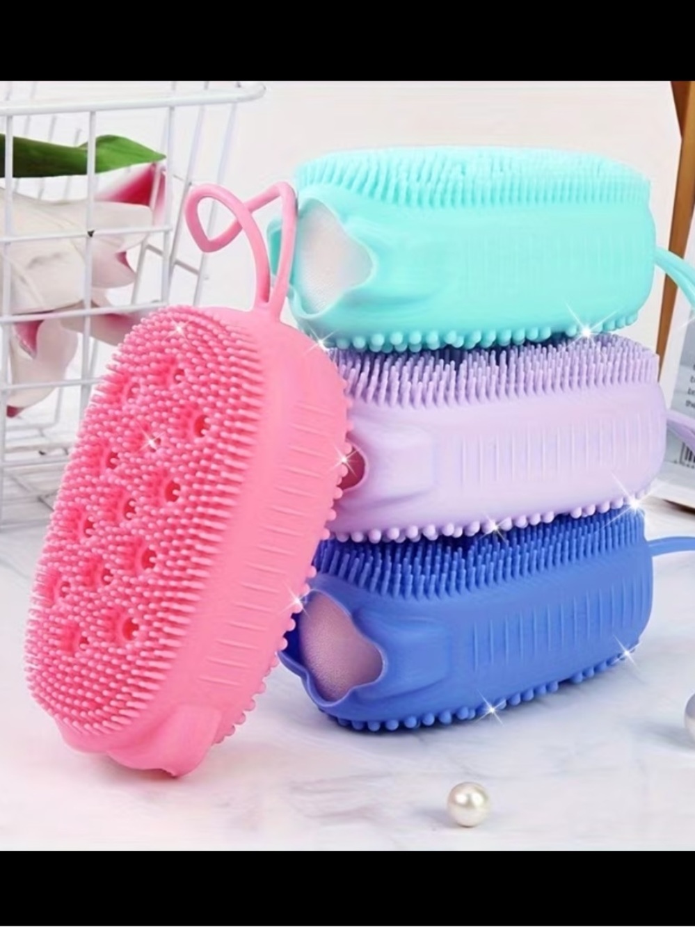 Silicone Exfoliating Body Brush NIP- Pink, Purple & Green - Picture 2 of 4